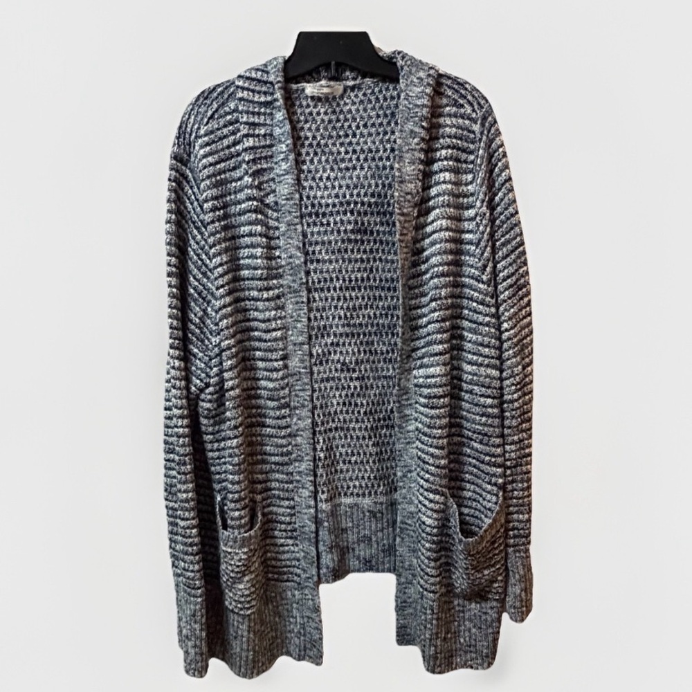 89th & Madison Hooded Cardigan – Large – Blue & White Marled